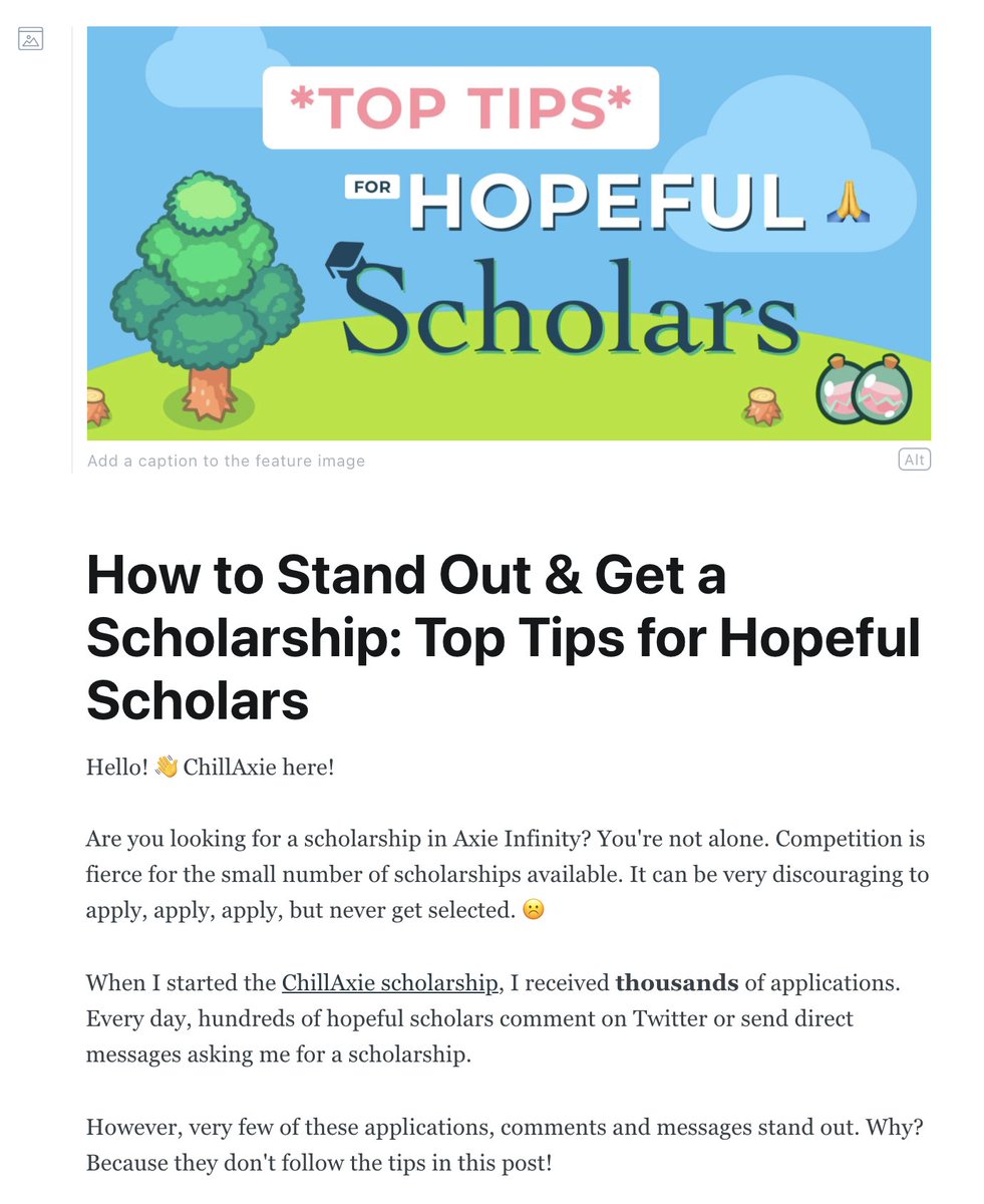 amypeniston's tweet photo. Axie managers! 📣 How can hopeful scholars stand out from the crowd? 🤔

Comment below. I'd love to include your top tips in the next ChillAxie blog post.

(Scholars: stay tuned! You're going to want to read these tips!)

#AxieInfinity #AxieScholarship https://t.co/thtj0zYH2M