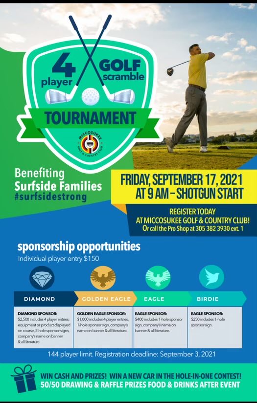 Save the date! ⁦@miccnationmiami⁩ is hosting a golf tournament Sept 17th to support #SurfsideCollapse. Spread the word and join if you can!