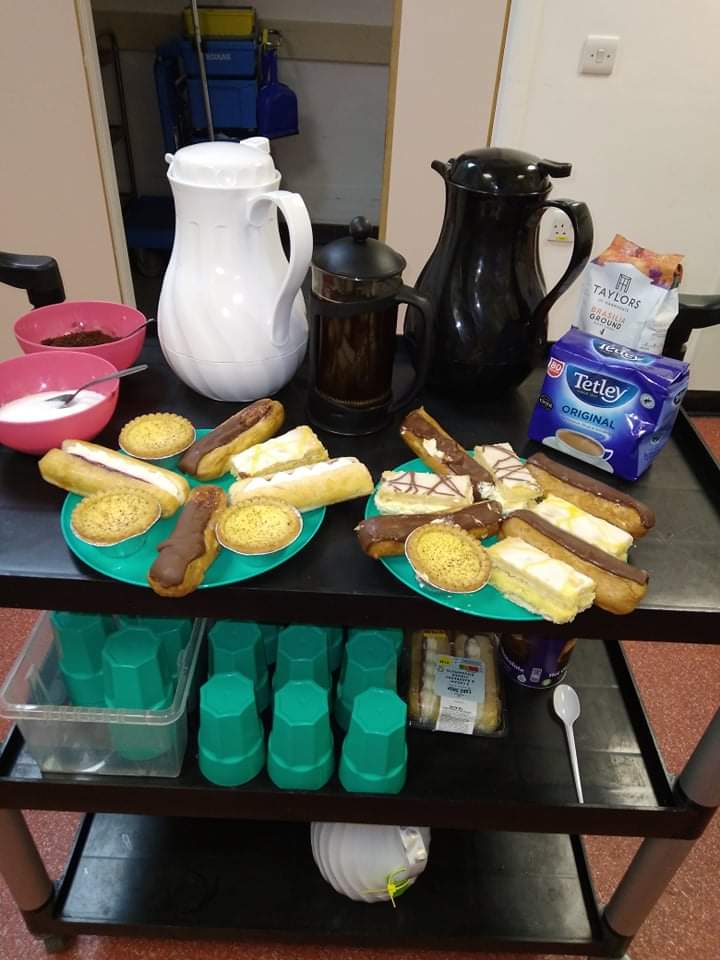 Afternoon Tea for our lovely patients 🍰🎂🫖☕ <a href="/bethrobertsOT/">Beth Roberts</a> <a href="/ChloetylerOTT/">Chloe Davies</a> <a href="/SBUHBOT/">SBUHB Occupational Therapists 💚</a> #treatpeoplewithkindness