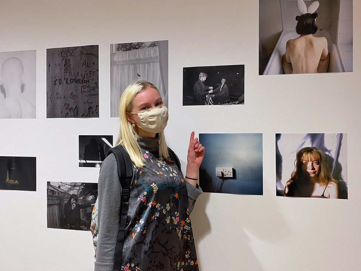 SideGallery's tweet image. @leabelzkoeling dropped by today, visiting from Bristol. Here she is beside her work 'Depressive Hedonia’ in the Youth Rising Ground Floor show of student work from @sunderlanduni and @photo.bristol.uwe 
#yru? #sidegallery #newcastle #youthrising