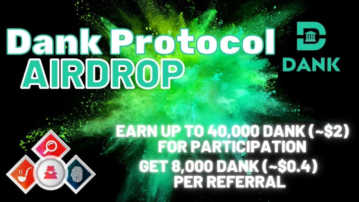 🔍 New #Airdrop:  Dank Protocol

💲 Reward: Up to 40K DANK [~$2] +  8K DANK per referral

🔴 Start the airdrop bot: t.me/DankProtocolAi…

🔘 Do the tasks on the bot &amp; submit your data

🔘 Details: youtu.be/tSK8G66KaF4

#Airdrops #AirdropDetective #DankProtocol #Bitcoin #BSC
