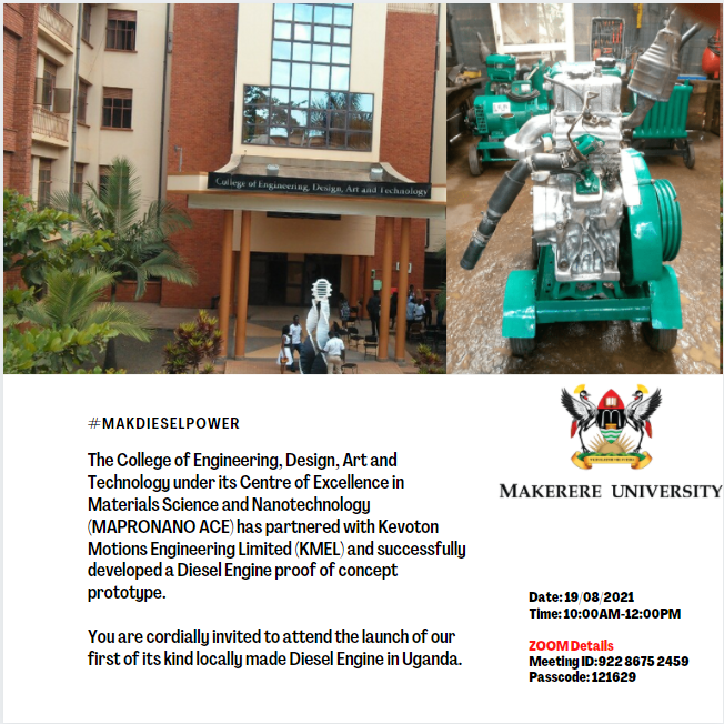 DICTSMakerere's tweet photo. #MakDieselPower
The Mapronano Launch a Locally Made Diesel Engine Proof of concept prototype. #TheFirstOfItsKind
Do not miss this virtual event taking place tomorrow at 10:00AM See details on the poster.
Check out their other research projects.
https://t.co/byGZ2J3bZ0 https://t.co/BHWjGQc5CD