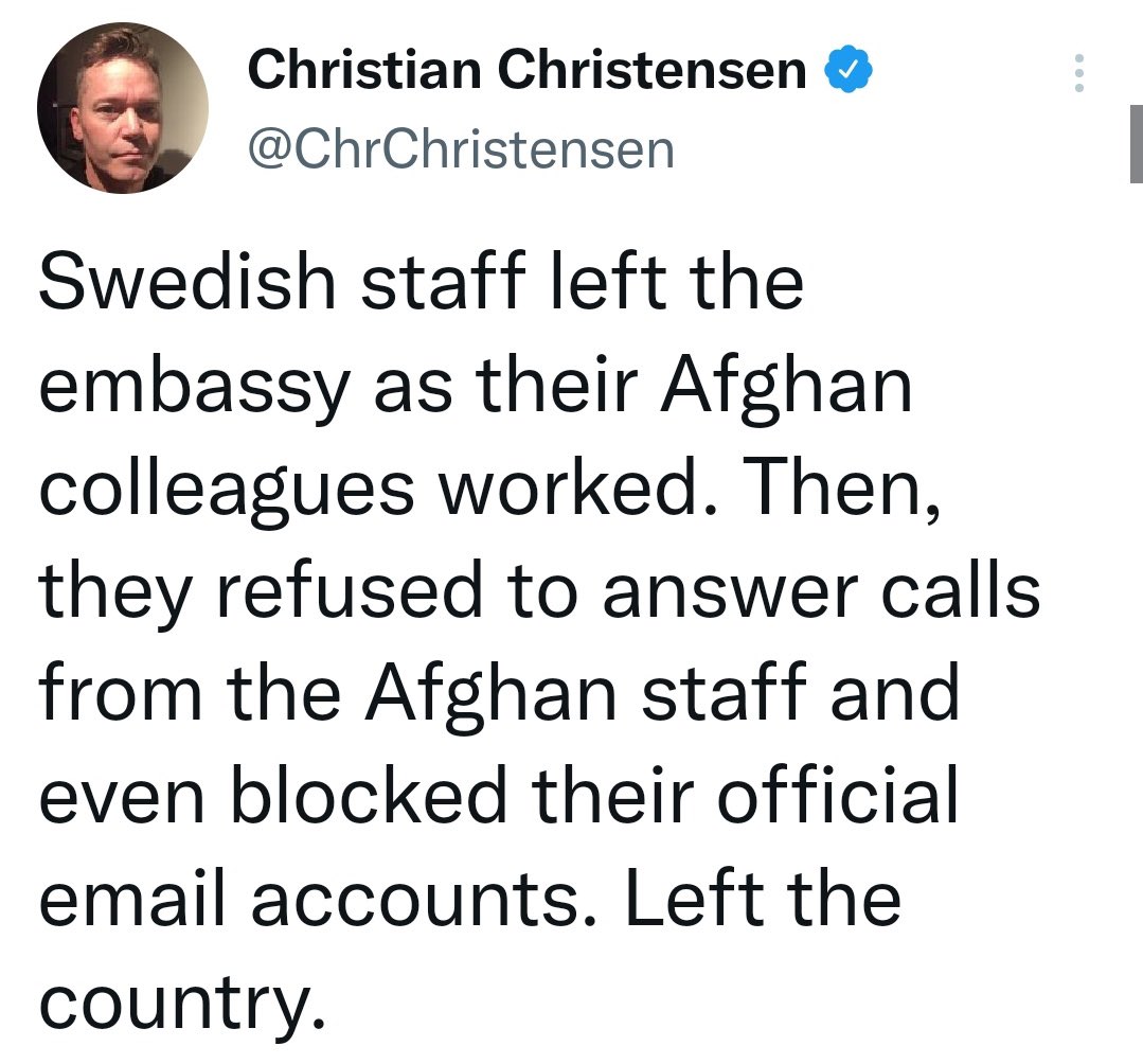 Two tweets that explain why you should not be overwhelmed by the self-righteous, morally pretentious, preachily sanctimonious Scandinavian nations. #Kabul
