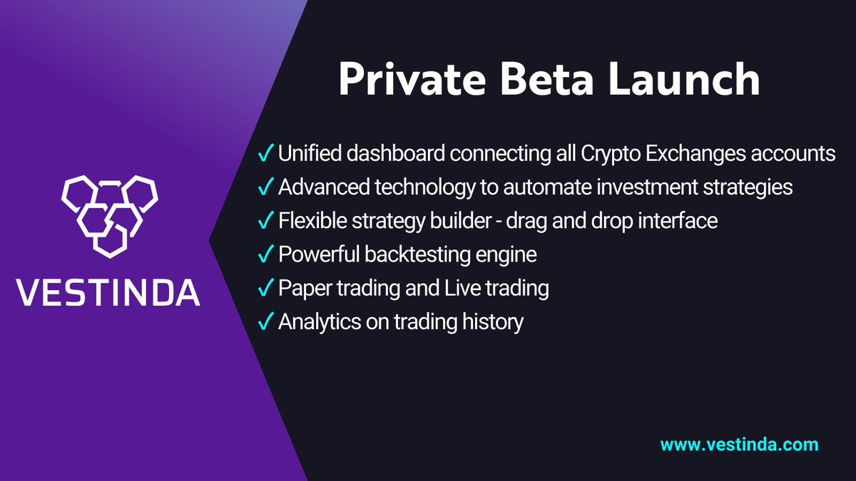 vestinda's tweet image. WE'RE OFFICIALLY LAUNCHING OUR PRIVATE BETA VERSION!🚀
(this news deserves all caps 😊 we're not shouting, we're happy!)

Secure your FREE spot here: vestinda.com/beta 

Be among the first crypto traders to try out our investment automation platform.

#InvestFast #LiveSlow