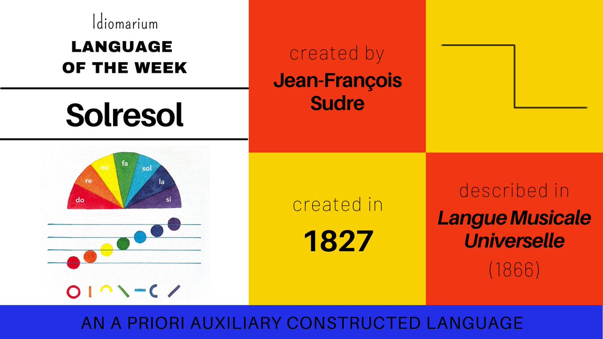 idiomarium's tweet photo. #Language_of_the_week: Solresol
Solresol, a musical🎵 conlang based on the seven solfège syllables, is quite simple to learn.
It can be spoken 🗣️ written ✍️ signed 👌 and even painted 🎨 played on a musical instrument 🪕or sung 😲!
It was created 60 years prior to Esperanto. https://t.co/btJQldBOfa