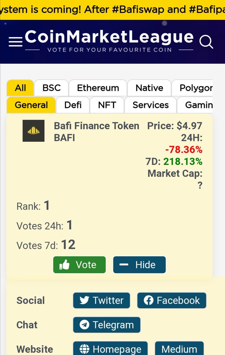Bafifinancee's tweet photo. BAFI Finance is ranked NO1 on https://t.co/EHPquD5afJ @CML_Crypto
let keep the momentum going.
BAFI token has already done 3X in 24hrs. Let get back to the ATH
https://t.co/bYzg1Gyew3
BAFIGAMES is coming shortly ๐ฅ๐ฅ๐๐
#BAFI #BAFIPAD #IDO #BAFIGAMES #NFT #GAMEFI #DEFI #BNB https://t.co/VwDXaYxc9s