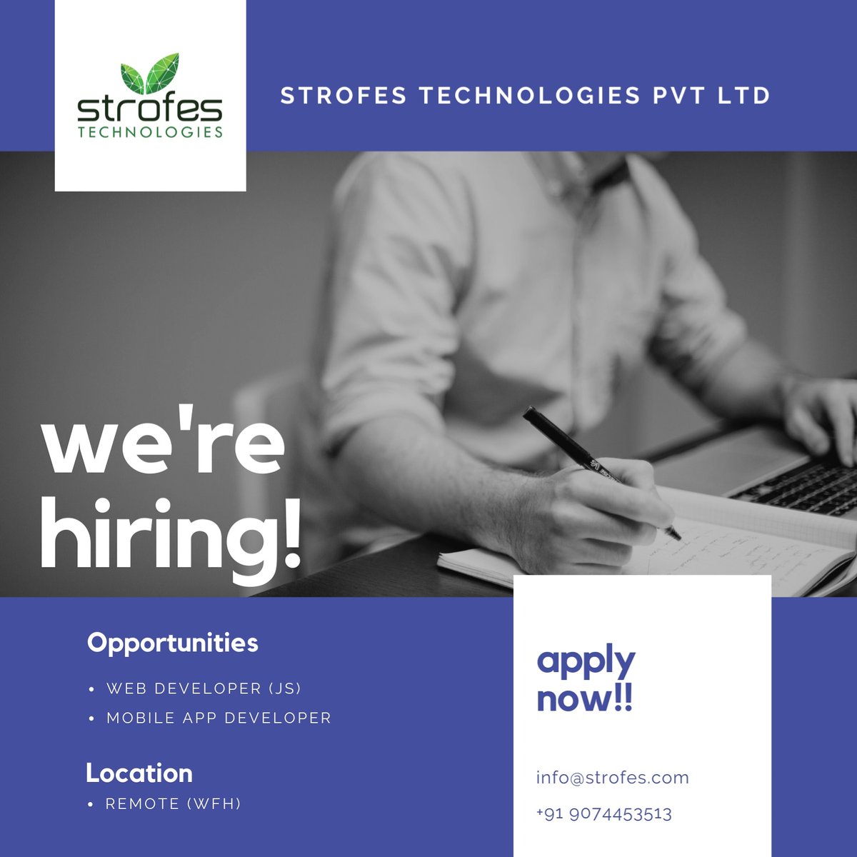 strofes_tech's tweet photo. We are hiring interns!!

Apply through our website for the paid-internship program.

https://t.co/eCQKPM5ov3 https://t.co/uK9jnUY5Tc