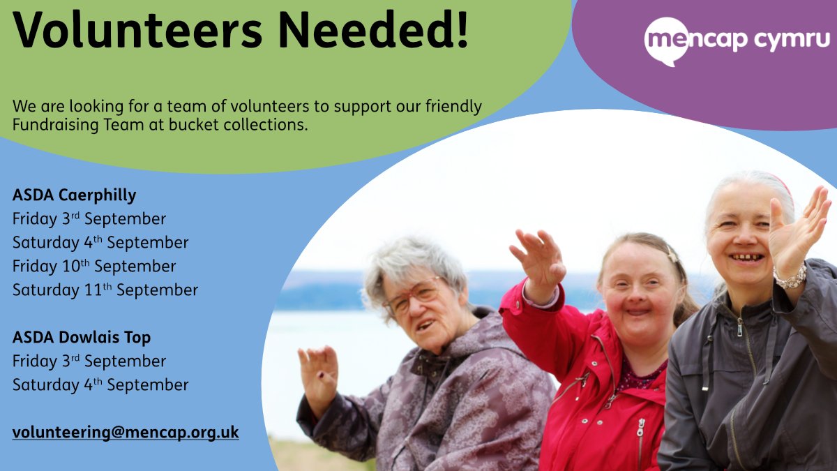 MencapCymru's tweet photo. We're looking for some volunteers to help with bucket collections at ASDA Caerphilly and ASDA Dowlais Top.

For more information email volunteering@mencap.org.uk or visit:

Caerphilly: https://t.co/zi69FBuD7o

Dowlais Top: https://t.co/qPuGSYlJ4U

#caerphilly #merthyr https://t.co/vMF0sIpk0I