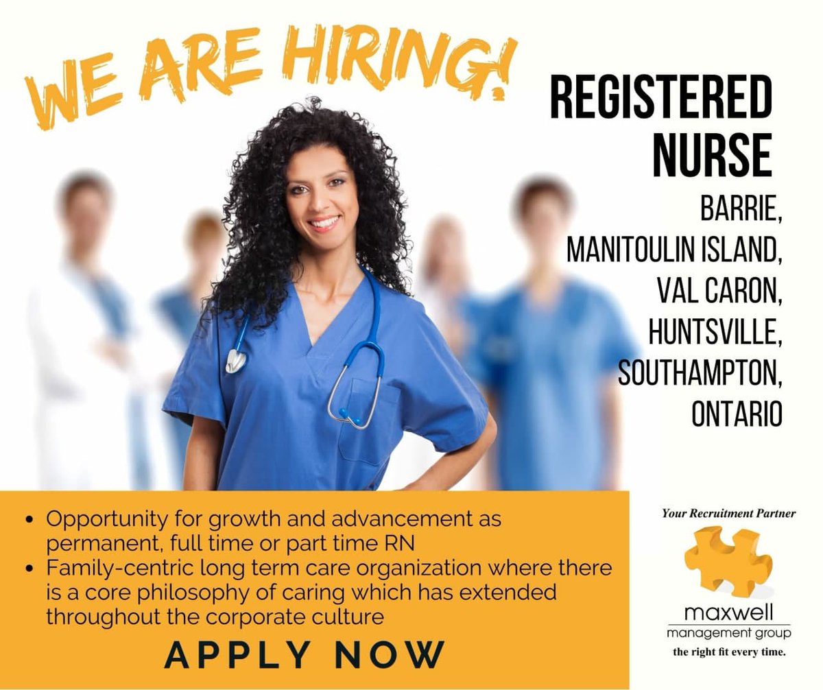 ForbesPrairie's tweet photo. Recruiting RNs to work at family-centric homes. Competitive wage, benefits, and pension. Check out the wonderful communities where Maxwell is hiring.

#registerednurse #RN #jobs #hiring #HIRINGNOW  #barrie #manitoulin #valcaron #huntstville #muskoka #southhampton https://t.co/CadQFvGPsS