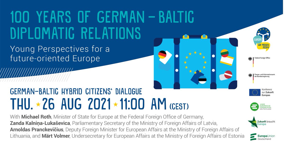 EUD_Dialog's tweet photo. Nächste Woche ist es soweit! Seid im Livestream dabei, wenn sich @MiRo_SPD, @ZKLukasevica, @APranckevicius und @volmermart mit jungen Menschen aus Deutschland und dem Baltikum in unserem #Jugenddialog austauschen! 
https://t.co/0ggX5VKnsP https://t.co/lnEcGfZ1Gh
