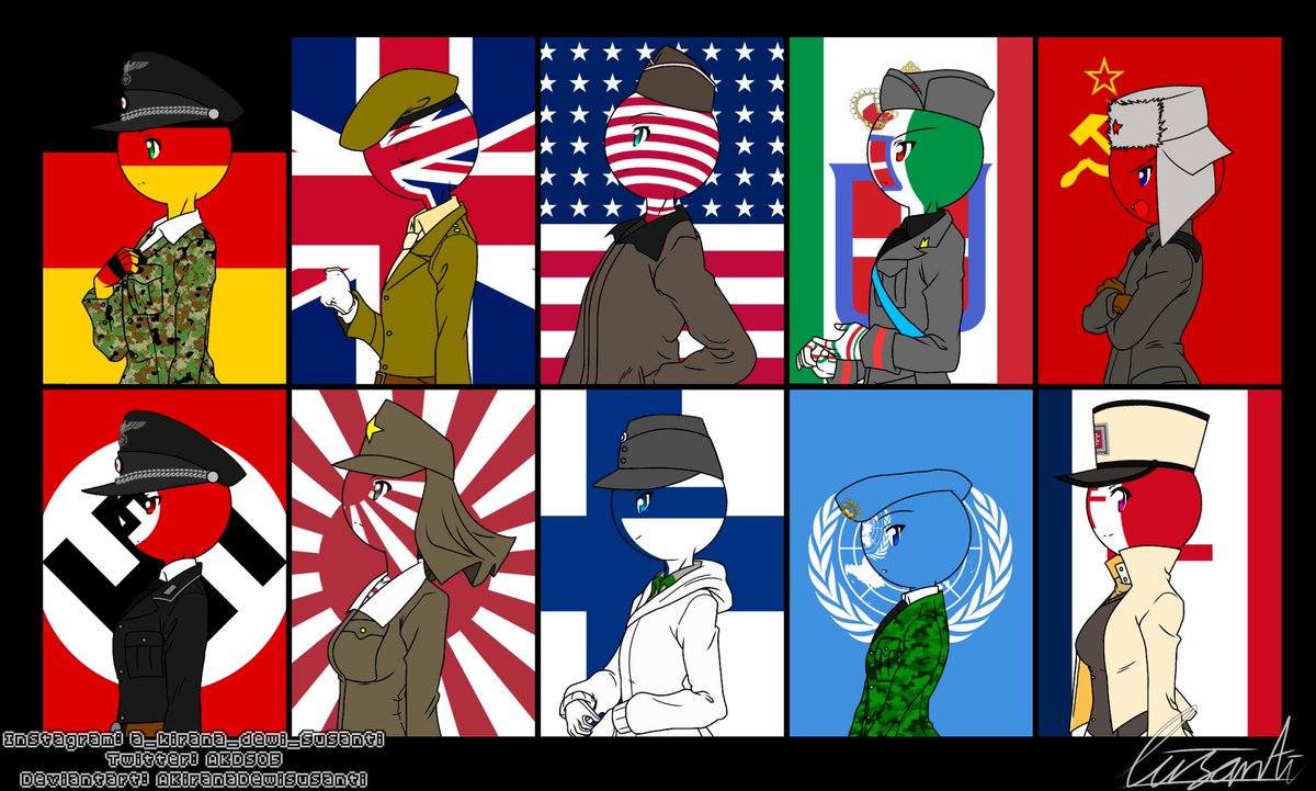 AKDSO5's tweet photo. "Commander Overall of the World War" 🌍=🇩🇪🇬🇧🇺🇲🇮🇹🇷🇺🇯🇵🇫🇮🇺🇳🇫🇷
Art by me
.
.
.
Tags 1
#GuPplusCH
#WW2
#Coldwar
#GuP
#countryhumans
#countryhumansweimar
#countryhumansuk
#countryhumansusa
#countryhumansfascistitaly
#countryhumansussr
#countryhumansthirdreich
#countryhumansjapanempire https://t.co/nJXXdtoCNS
