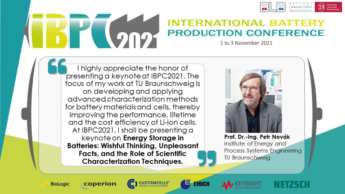 InES_TUBS's tweet photo. We are thrilled to announce that Prof. Dr.-Ing. Petr Novák from @InES / @tuBraunschweig will be presenting a keynote at IBPC 2021 on developing and applying advanced characterization methods for battery materials.
#TUBraunschweig #BatteryLabFactory #IBPC2021 https://t.co/FFJe8rDEnW