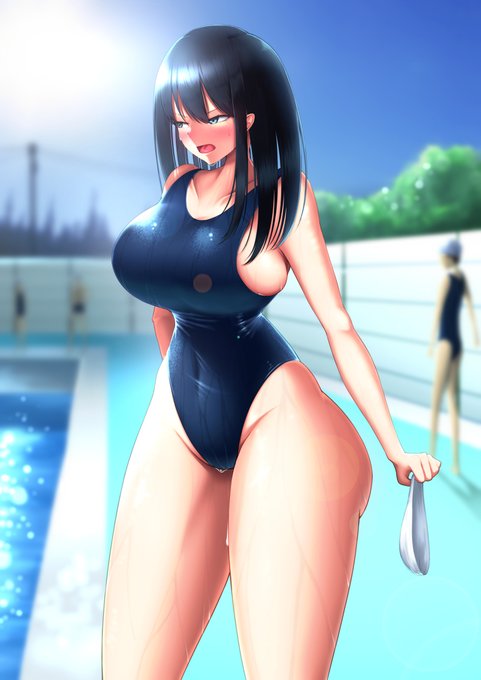 パンパンなスク水で注目を集めてしまう瑞貴ちゃん #オリジナル #女の子 #爆乳 #おっぱい #JK #スクール水着 #スク水 #太もも #横乳  