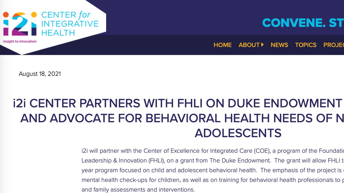 foundationhli's tweet photo. FHLI's @COEforIC team is excited to work with @i2iIntegrative on this new project funded by The @DukeEndowment that will bring sorely needed, integrated behavioral health services to children, their families, and caregivers. Learn more: https://t.co/4GpSWQE042 https://t.co/6LCbcbbobu