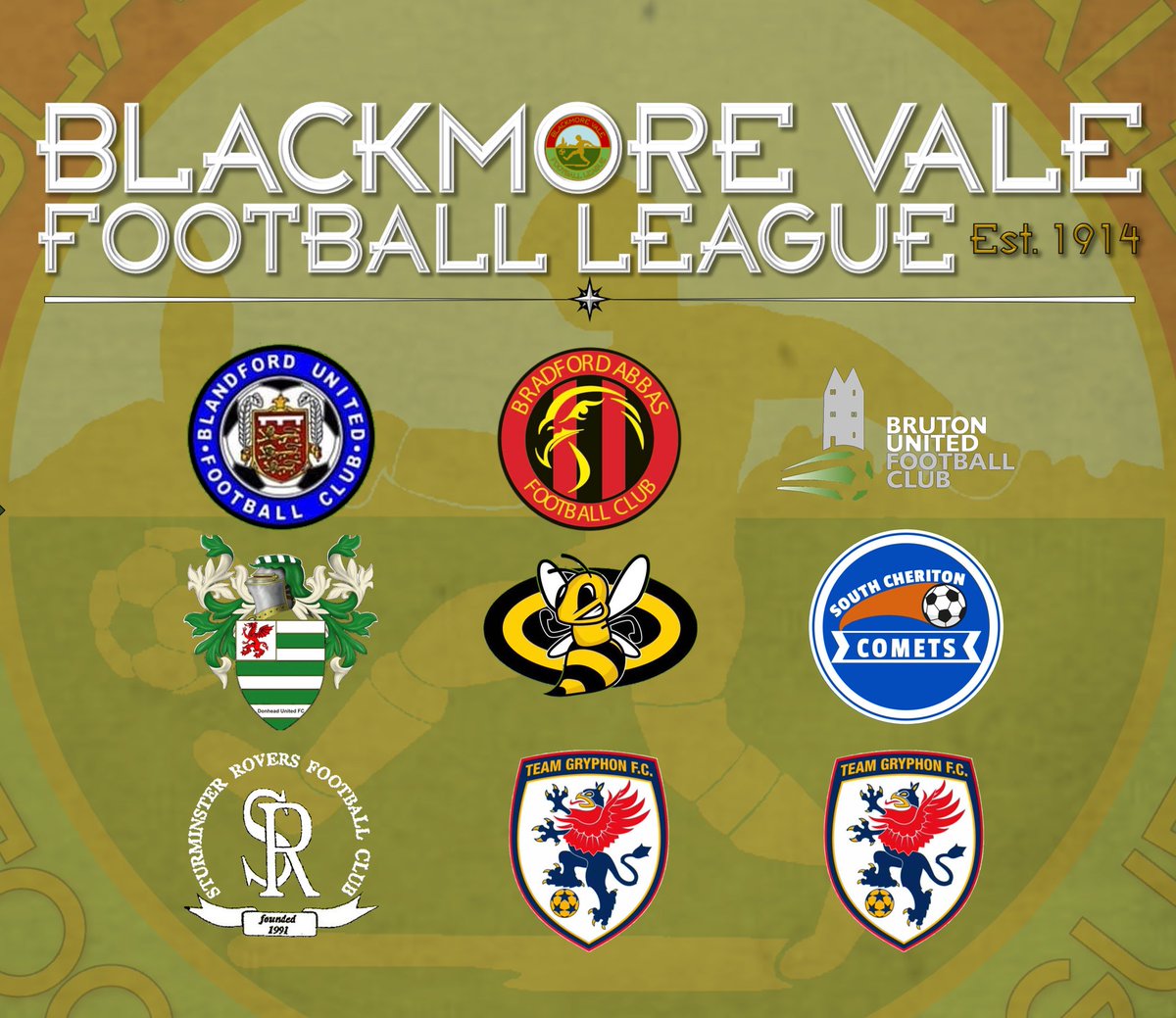 The teams competing in the 2021/2022 edition of the <a href="/BlackmoreValeFL/">Blackmore Vale Football League</a> are;

<a href="/BlandfordUtdFC/">Blandford United FC</a>
<a href="/BradfordAbbasFC/">Bradford Abbas F.C.</a>
<a href="/BrutonUnitedFC/">Bruton United FC</a>
Donhead Barbarians
Hazelbury Hornets
<a href="/SCheritonComets/">South Cheriton Comets</a>
<a href="/SturRovers/">Sturminster Rovers</a>
<a href="/TeamGryphonFC/">Peter Diffey</a>
TGR

#BVFL #Grassroots
