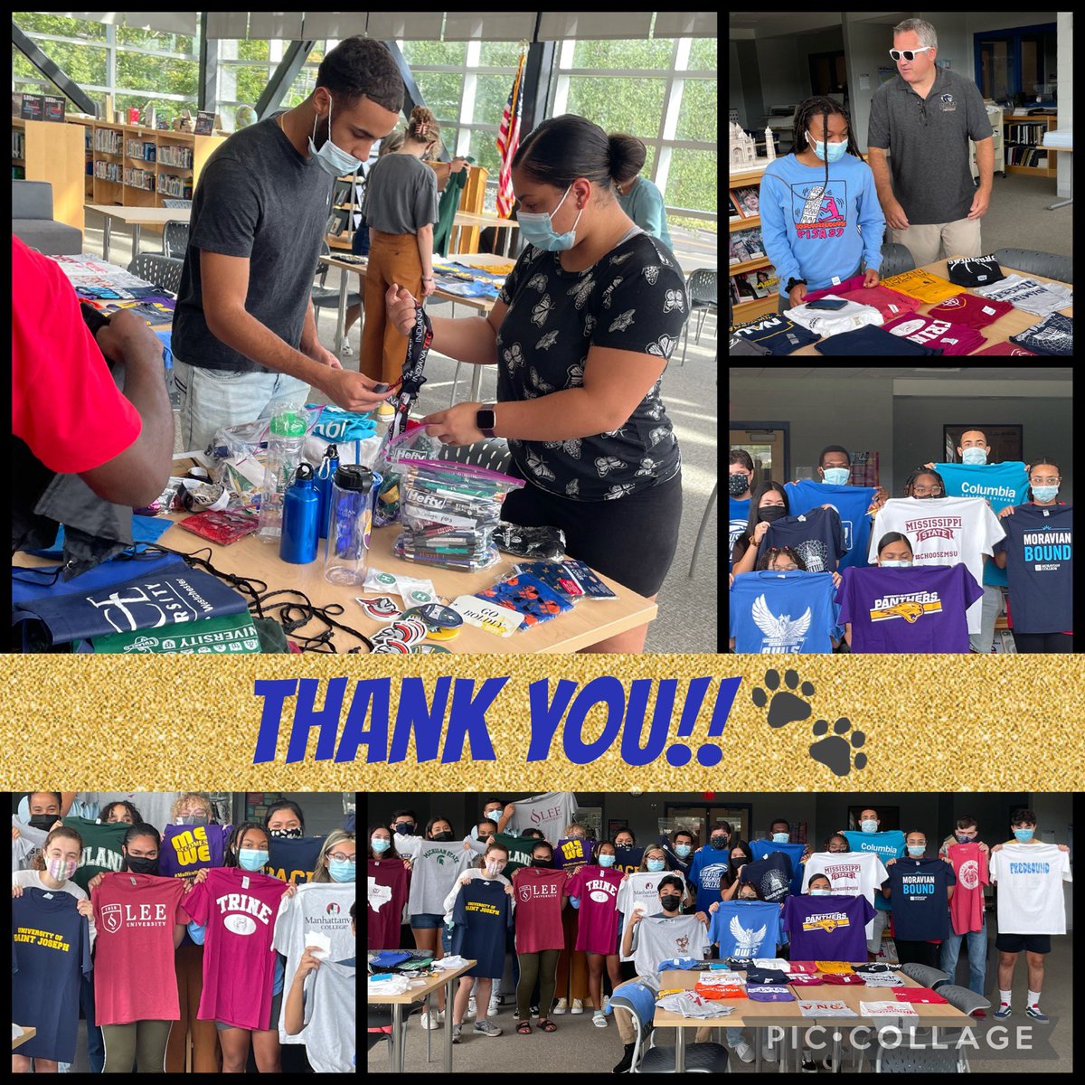 AbbyMarcantonio's tweet photo. A BIG thank you to ALL of the colleges & universities that generously donated college swag to College Prep Academy this week!! 🎉🎉#PlattMYM #CTCollegeBound @PlattLive https://t.co/nvrfifnNN6