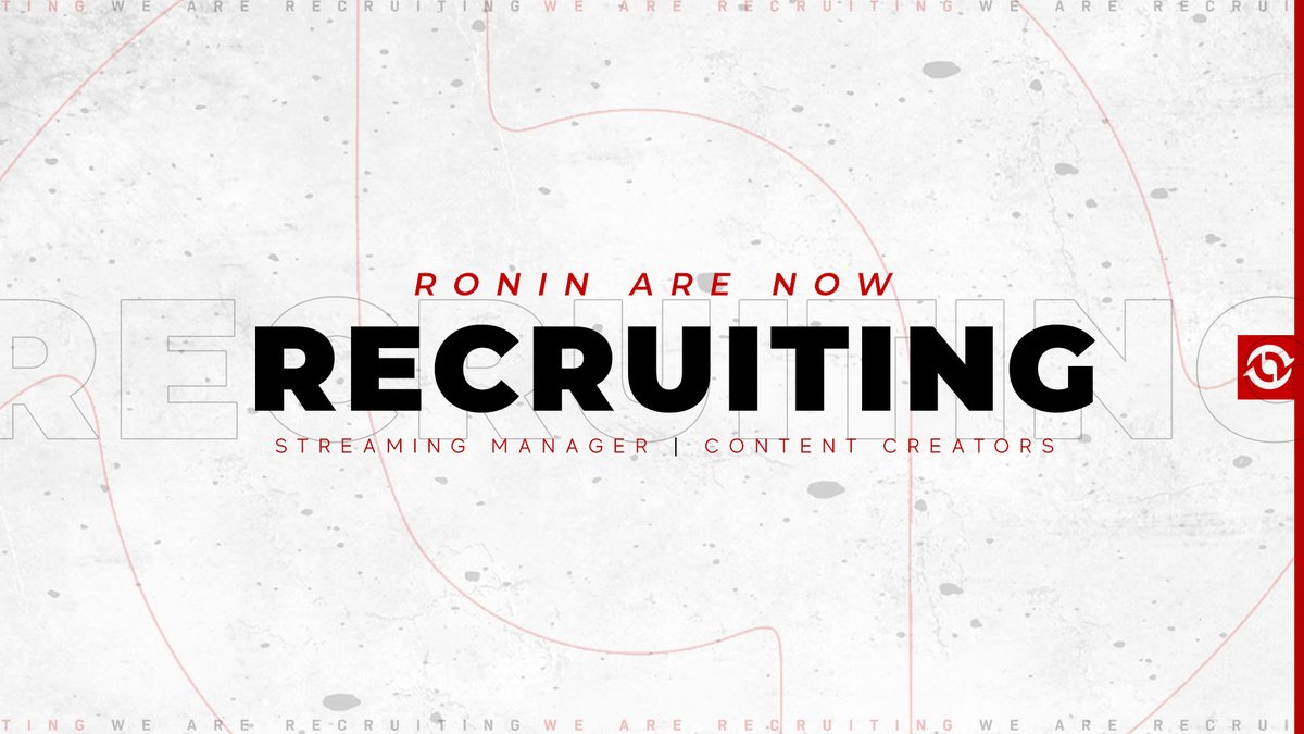 Ronin are now Recruiting! #BeYourMaster

We are looking for the following roles;

♦️ Streaming Manager
♦️ Content Creators
♦️ Streamers 

Contact us via DM or send your resume to infos.roninesports@gmail.com