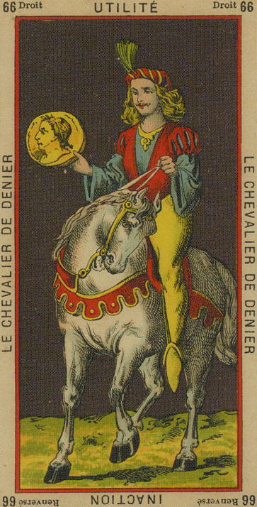 Card For The Day: Tarot d' Ettreila Knight of Coins

In traditional fortune-telling, this card represented a man (typically a close friend) would be arriving shortly and would be able to help you with whatever troubles you were facing.  

#tarot  #TarotReading