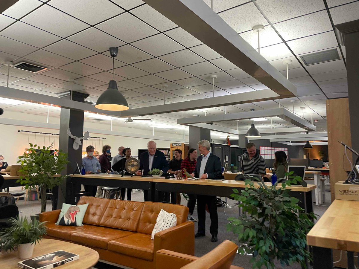 VCET's tweet photo. Great day at the office yesterday with Sen. Patrick Leahy announcing $9M for VCET’s Vermont Seed Capital Fund as part of his top earmark appropriation 🙌👏! Members and founders got to share when they #StartedHere and where they envision themselves in the future.

#scalehere https://t.co/b0WDJrtsKx