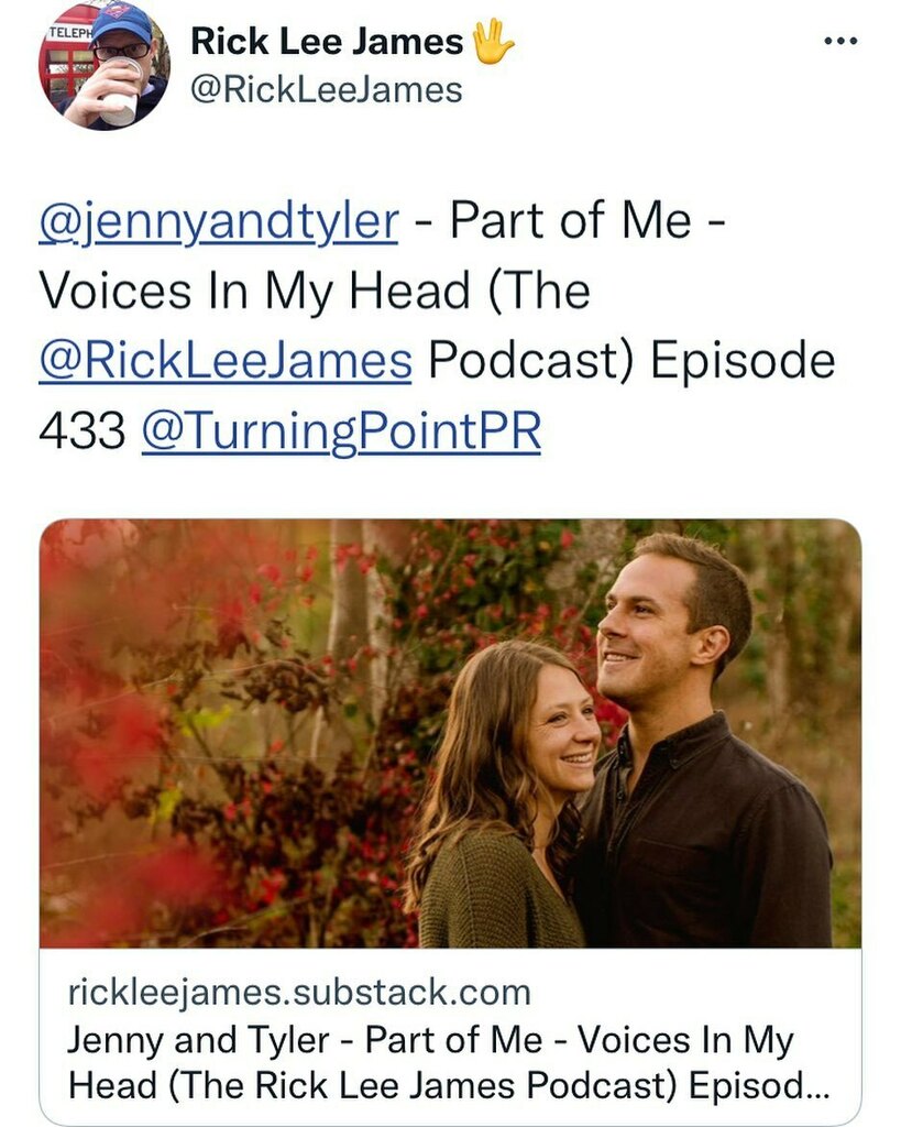 Jenny and Tyler - Part of Me - Voices In My Head (The Rick Lee James Podcast) Episode 433, by @RickLeeJames https://t.co/Mc4vTrNc3w https://t.co/frH8l8LWXe https://t.co/udBSOezF7u