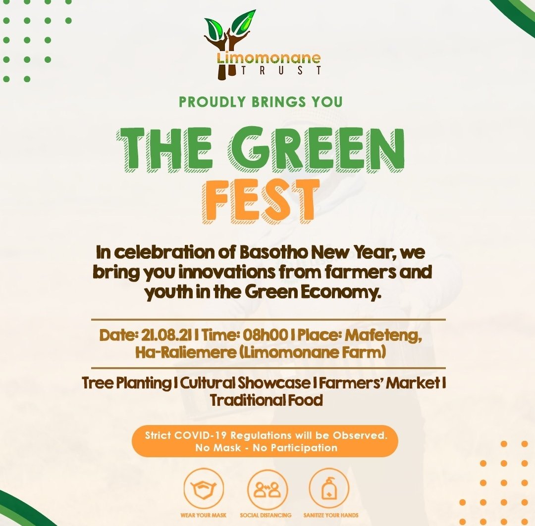 LinaleliC's tweet image. Come and join us for a cultural showcase, local products, farmers market and traditional food at Ha Raliemere in Mafeteng this Saturday 21 August 2021 at The Green Fest
🌱💚🌱💚