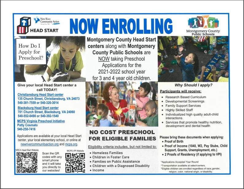 Calling all 4 year old parents! We are still accepting applications for the 4year old Virginia Preschool Initiative program at EMES.  Student must turn 4 by September 30, 2021.