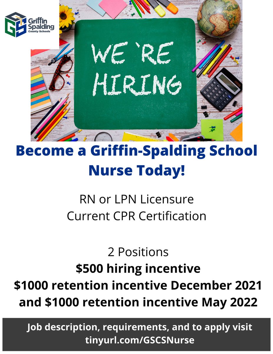School Nurses Wanted! Come #SetthePace with us <a href="/GriffinSpalding/">Griffin-Spalding K12</a> <a href="/DrEvans_GSCS/">Dr. Stephanie Evans</a> <a href="/stephanidobbins/">Stephanie Dobbins</a>