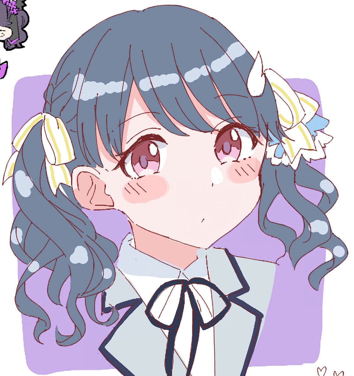fukumaru koito twintails grey jacket ribbon black hair purple eyes school uniform neck ribbon  illustration images