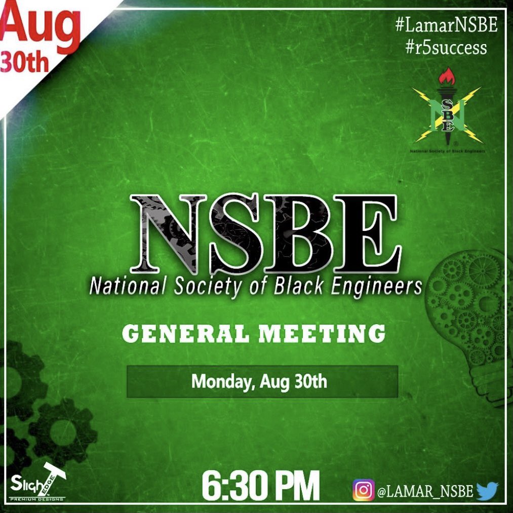 Lamar_NSBE's tweet photo. Hey NSBE FAM‼️ Our first general meeting will be Monday, August 30th @ 6:30pm. We can’t to see returning and new members!! Come out to the first meeting to learn what exciting things we have planed for this semester and more about NSBE!🔥#r5nsbe
#r5success 
@r5nsbe 
#5deep https://t.co/sLr9zszo4L