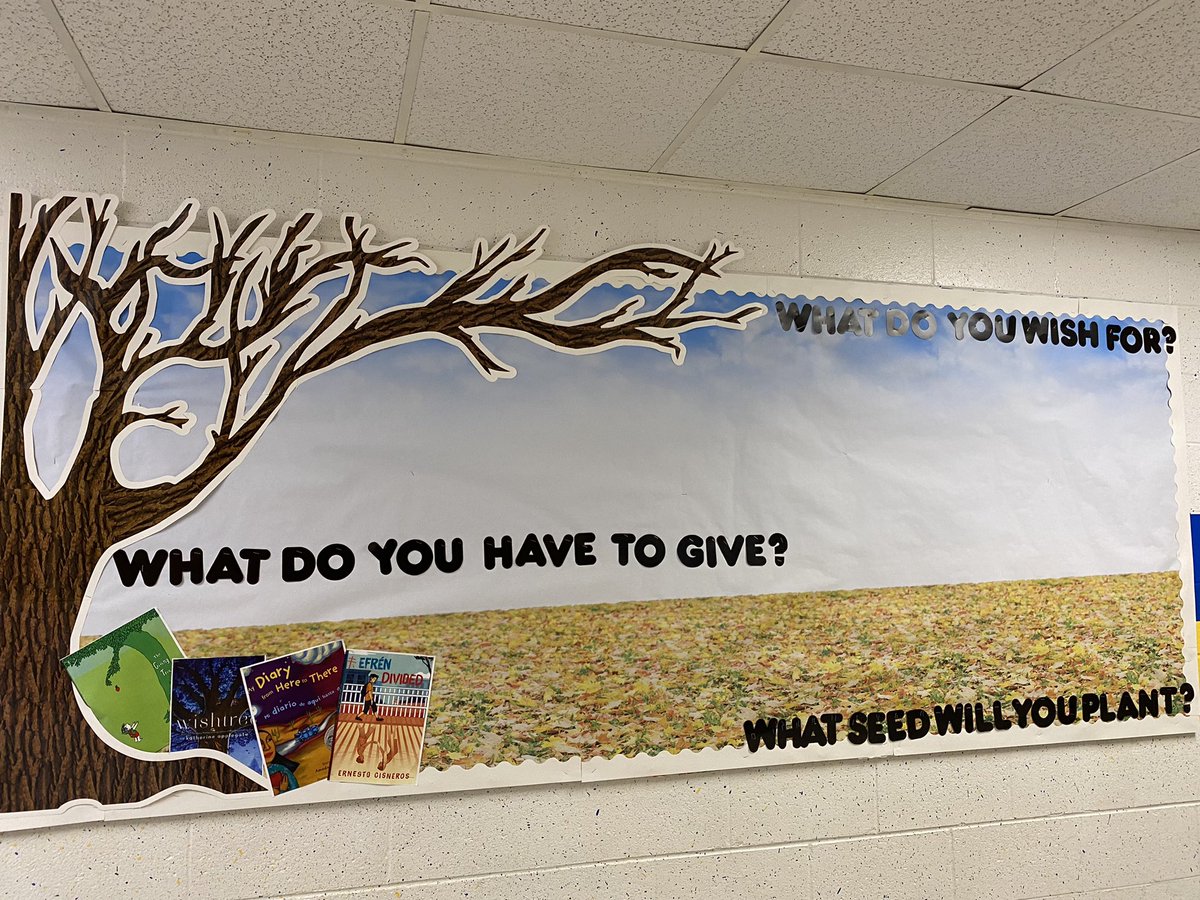 I’m so excited for this interactive bulletin board about summer reading books. Students will add their wishes, gifts, or seeds after a class discussion. K-2 Giving Tree @ShelSilverstein, 3-5 Wishtree @kaaauthor, 6-8 Efren @Author_Cisneros. 3-8 alternate My Diary @TheLatinoAuthor