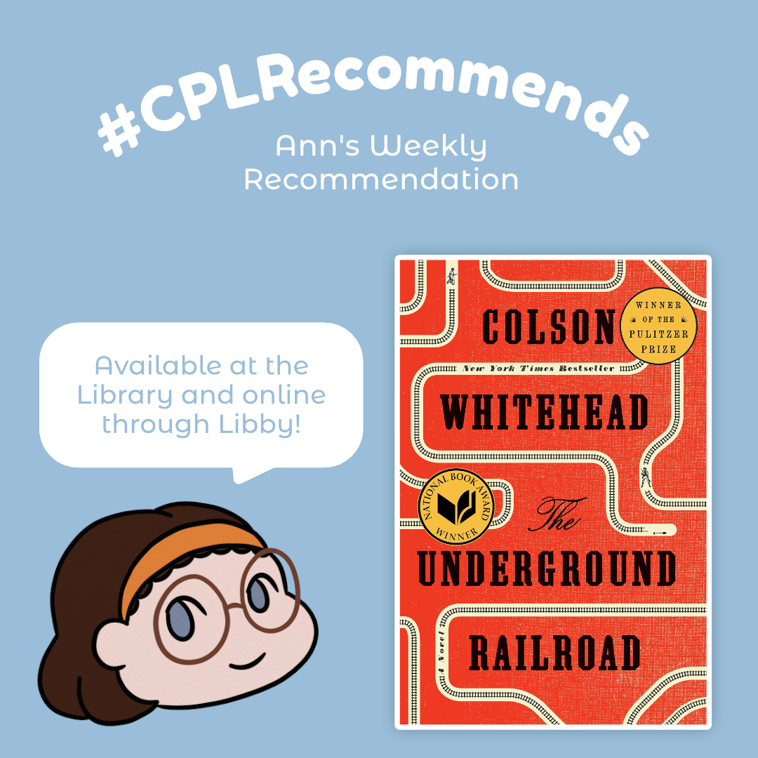 chattlibrary's tweet photo. Whitehead's "The Underground Railroad" isn't an easy read, but it's one that stays with you long after you finish it. Set in a pre-Civil War South where the railroad is literal, a series of vignettes explore the many ways that Black Americans have been oppressed #CPLRecommends https://t.co/yWYf8aB0rg