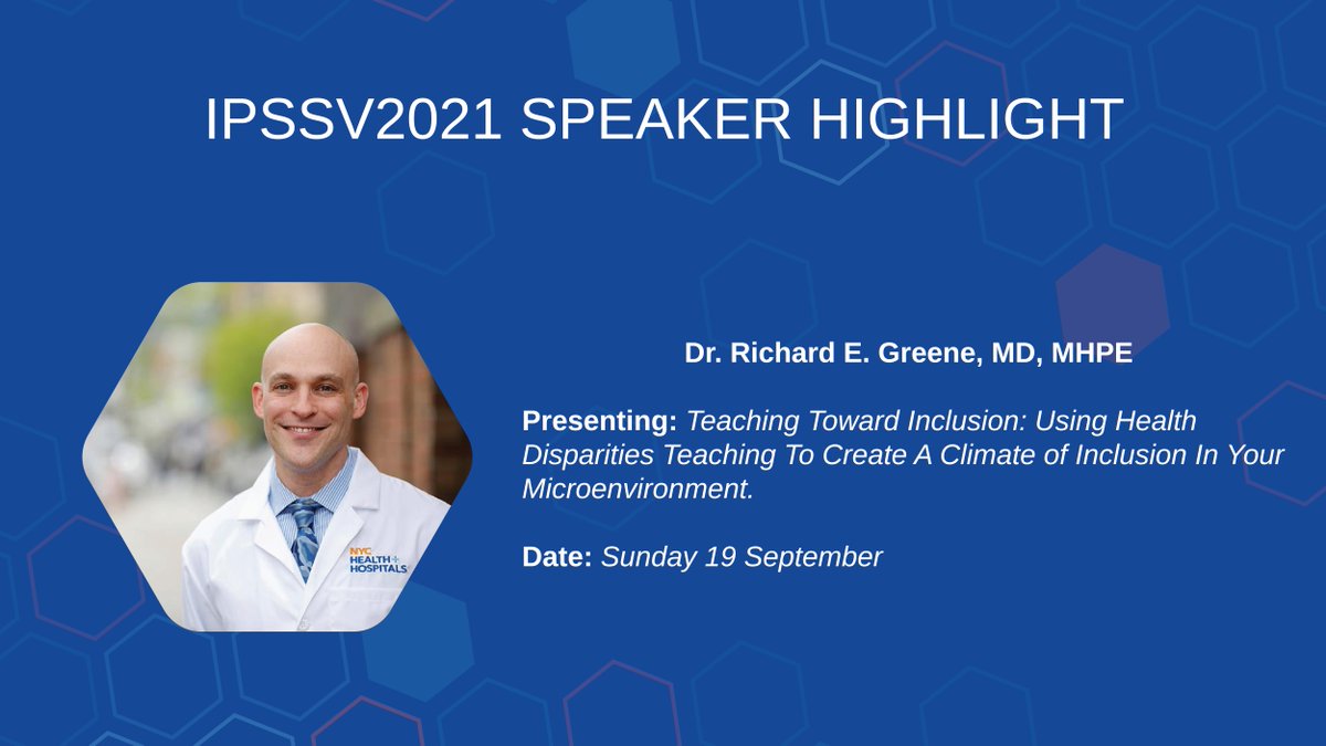 IPSSorg's tweet photo. #IPSSV2021 Speaker Highlight! We're featuring Dr. Richard E. Greene, MD, MHPE who will be presenting on Sunday 19 September. 

Read more about him here and don't forget to register!
https://t.co/f5xXAwBnUI

#IPSSV2021 #pediatricsimulation #speakerhighlight #healthdisparities https://t.co/D89M8yoCyF