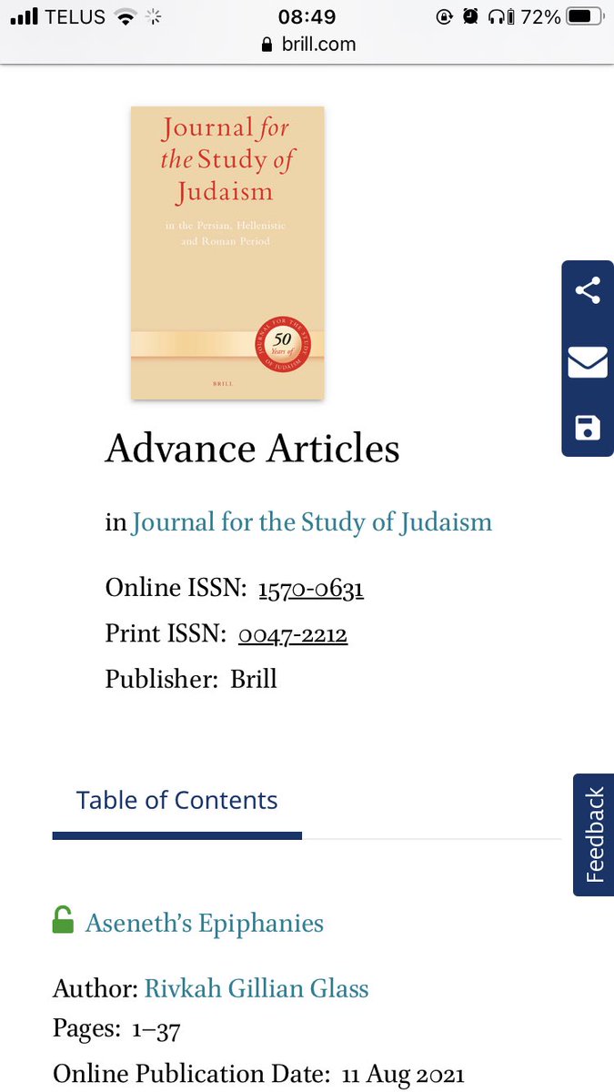 Gilli_Anne1's tweet photo. Officially published! 🤩 I wish I could buy my anonymous reviewer a drink.  🍹 ☕️ Their edits were exactly what this process should be: constructive, insightful, &amp; so helpful.  Their advice shaped this article and my dissertation. Thanks #Reviewer1 #PhDChat #AmWriting #Aseneth https://t.co/yvOHn2IDx5