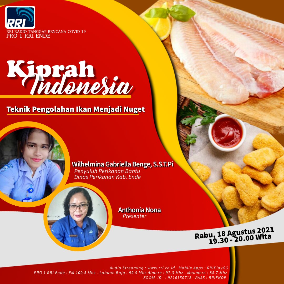 gabriella_mymy's tweet photo. Rabu, 18/08/2021, Wilhelmina G. Benge, S.S.T.Pi, Luhkan Kabupaten Ende, Melalui Radio Republik Indonesia (RRI) Pro Satu Ende,  Menyampaikan Materi Tentang Pembuatan Nugget Ikan #GiatLuhkanSatminkalGONDOL #kabende @brsdm_kp @puslatluhkp @lapregiwati @RISET_GONDOL https://t.co/KVhjXK8hzj