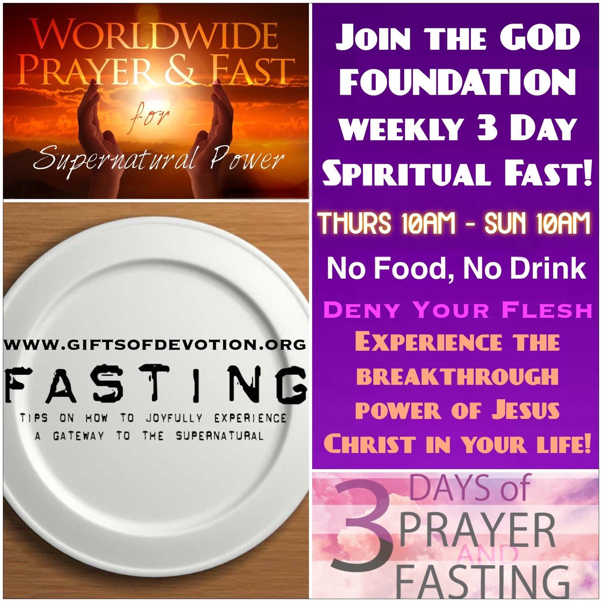 GodFoundation_'s tweet image. Join The #GodFoundation Weekly #3DAYFAST THURSDAY 10AM-SUNDAY 10AM EVERY WEEK!!! #DENYYOURFLESH Experience the breakthrough #power of Jesus Christ in your life! 😇✝️❤️✡️👑 #JESUS #CHRIST Forever 📖