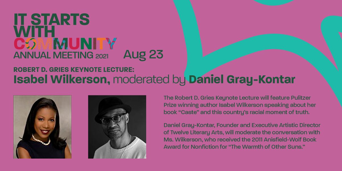 Join us virtually for the RobertDGries Keynote Lecture featuring Pulitzer Prize winner <a href="/Isabelwilkerson/">Isabel Wilkerson</a> &amp; <a href="/ArtsTwelve/">Twelve Literary Arts</a>’s Daniel Gray-Kontar @ 7p on 8/23! Part of <a href="/CleveFoundation/">Cleveland Foundation</a> AnnualMtgWeek Pres. by <a href="/keybank/">KeyBank</a>! ClevelandFoundation.org/AnnualMeeting #WithCommunity