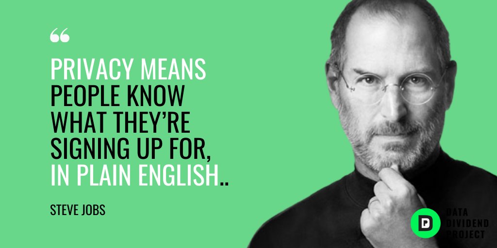 ddpforall's tweet image. “Privacy means people know what they’re signing up for, in plain English...Ask them. Ask them every time. Make them tell you to stop asking them.”
Steve Jobs

We&apos;re not tired of being asked yet. Ask more. Ask again. Ask forever.

#dataprivacy #consumerprivacy #datadividendproject