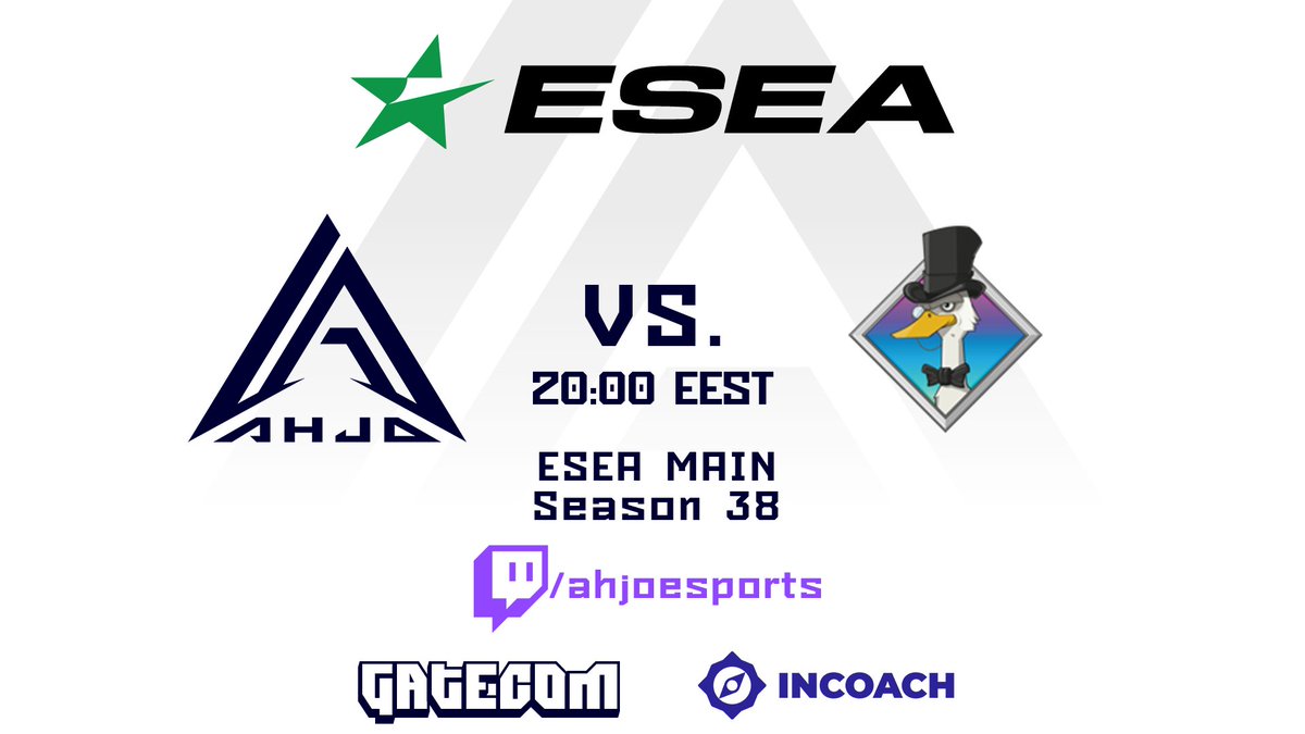 Noin kolme varttia ja taas mennään!

🆚<a href="/TheGooseHouse/">The Goose House</a>
⏰20:00
📺twitch.tv/ahjoesports
🎙️🇫🇮<a href="/Torpeedro/">Peetro Aittola</a>

#csgofi #ahjogg