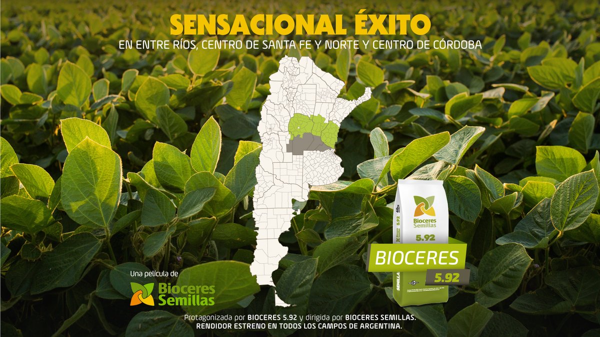 bioceressemilla's tweet photo. Nuestra Bioceres 5.92 gana en taquilla en sus zonas recomendadas de cultivo: se adapta muy bien a los ambientes de Entre Ríos, centro de Santa Fe y norte y centro de Córdoba. Conocé las características de esta variedad de soja en nuestro sitio web - https://t.co/fjdExs1X0x https://t.co/nfHeuYedso