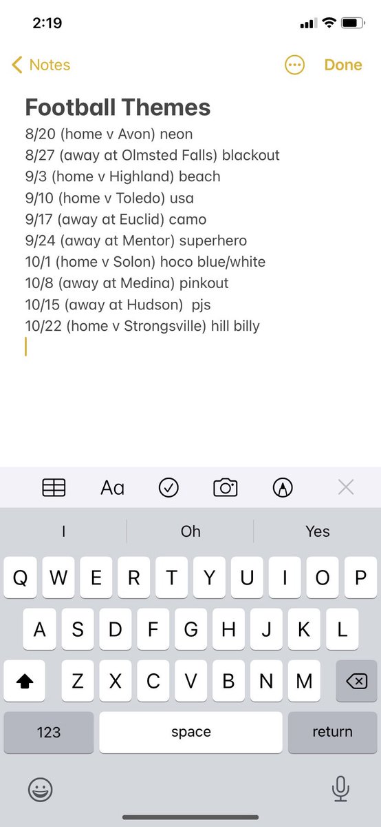 Themes for each week.