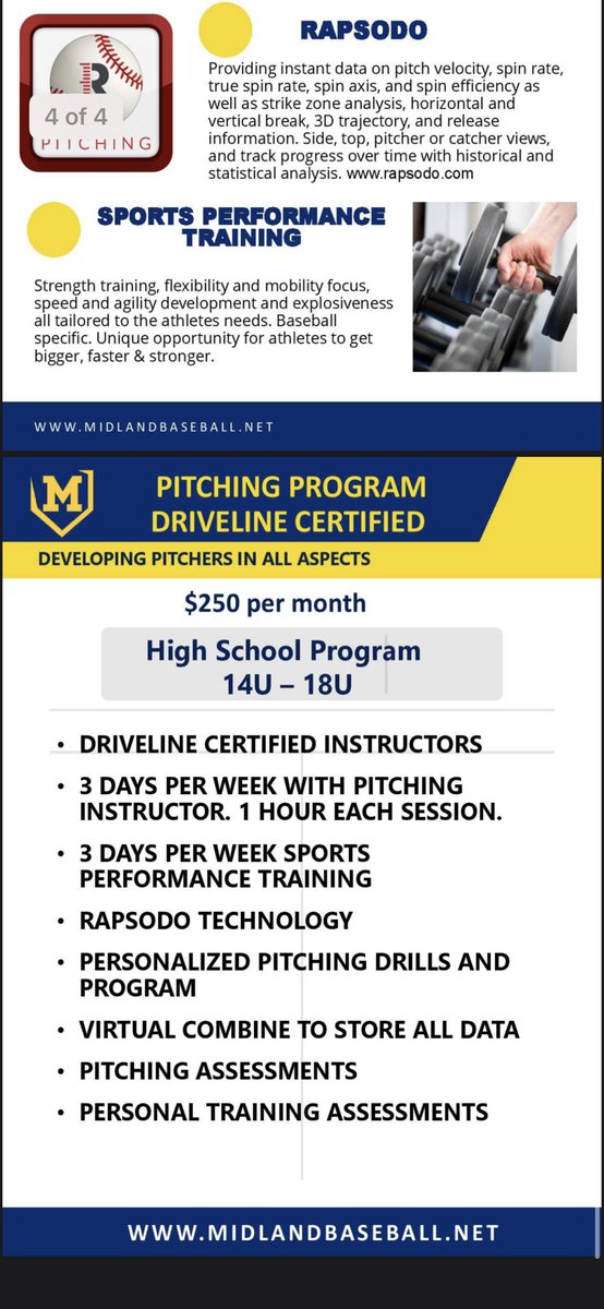 Really excited to announce the big things happening at @Midland_Redskin this offseason. I will be running the pitching lab opening in Oct. Here’s some info about what we will offer. Results speak for themselves on what the program/org produces and I can’t wait to be apart of it!