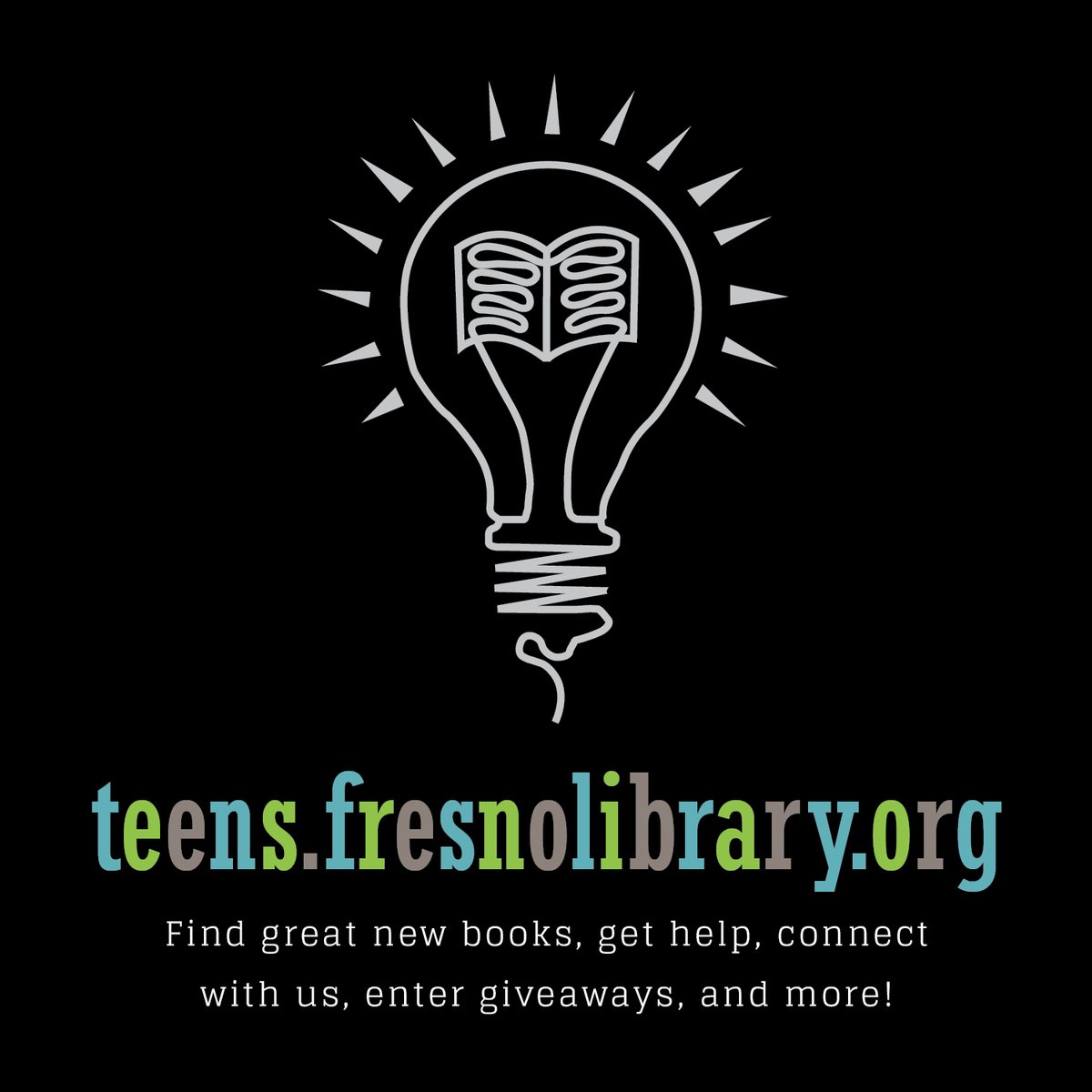 FCPL's tweet image. Know any teens? Maybe you *are* one?

Be sure to check out teens.fresnolibrary.org for YA booklists; links to our Discord server/digital teen space &amp;amp; Instagram; info. &amp;amp; crisis resources for teens; fun giveaways &amp;amp; events; and more!

#fresnolibrary #teensonly
