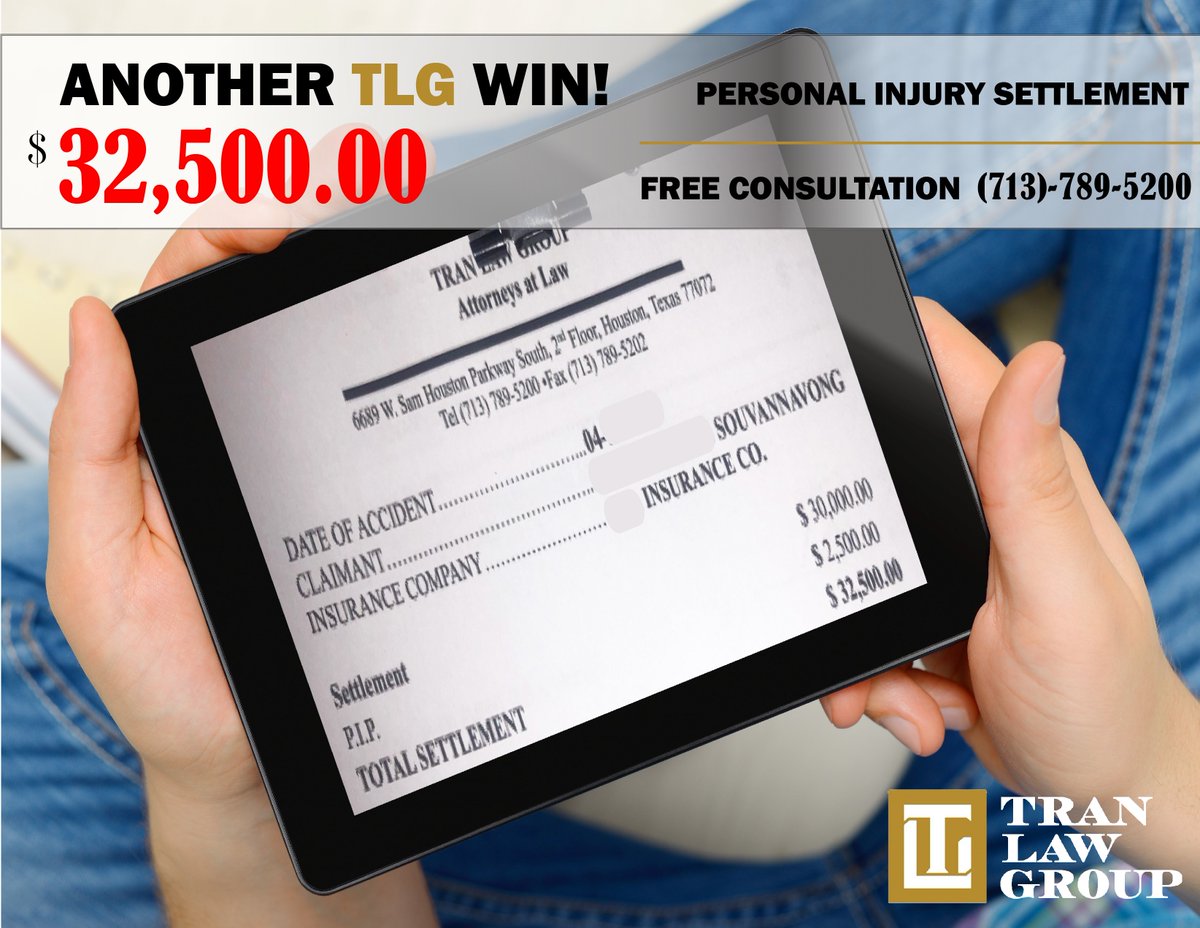 tranlawgrp's tweet image. 📢#totalsettlement #clientcheck #settlementalert 
Another successful case for the Tran Law Group. The team at TLG works tirelessly for our clients. Contact TLG for a free consultation. #tranlawgroup #tlg #personalinjurylaw #houstonpersonalinjurylawyer #houstonpersonalinjury