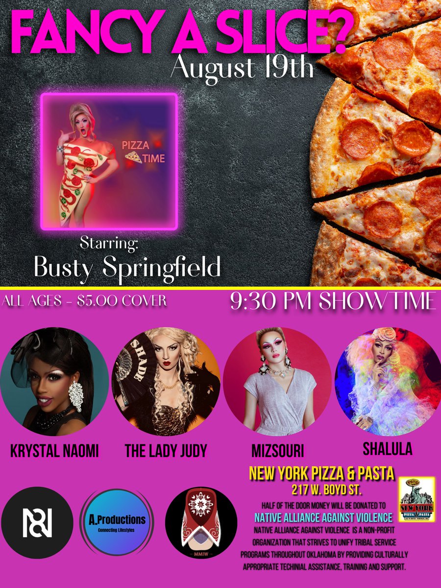 Are you ready for more pizza action!?

$5.00 cover gets you into this all ages show! The party happens every month here at New York Pizza! See you there #NormanOK!