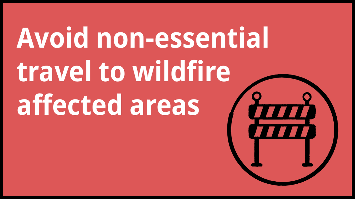 BCGovNews's tweet photo. As #BCWildfire continue to burn in the Interior, avoid non-essential travel to areas under evacuation order or alert. This is for your safety, safety of crews, and for people who need to evacuate and access supports. Stay updated - follow: @drivebc @emergencyinfobc @bcgovfireinfo https://t.co/tY2744EQDo