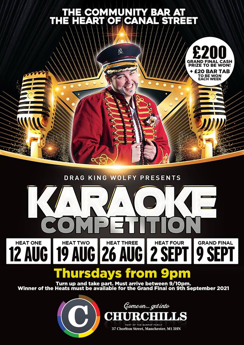 ChurchillsManc1's tweet photo. Tonight the competition heats up!

Its Wolfys infamous Karaoke competition tonight at Churchills! 

From 9pm show us what you've got and you could make it to the grand final and win £200! https://t.co/Ux37l6LbMn