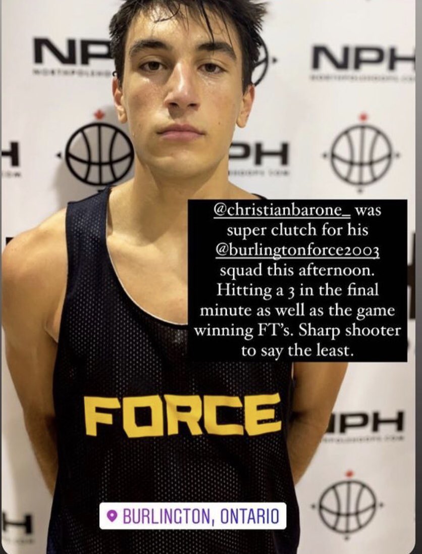 To go along with many clutch shots <a href="/_christ1an_/">Christian Bonacina</a> had 15 pts, 4 steals, 5 rebs and an assist in a 50-48 defensive battle against a very good Burloak Elite team at the <a href="/NPHShowcase/">NorthPoleHoops</a> rep circuit. <a href="/NphScouting/">NPHScouting 🇨🇦🏀🇺🇸</a> <a href="/wesblairbrown/">Wes Brown</a> <a href="/onpointscouting/">On Point Scouting</a> <a href="/coach_pt/">Patrick Tatham</a> <a href="/btcsschool/">Bishop Tonnos CSS</a> <a href="/BurlingtonBBall/">BurlingtonBasketball</a>