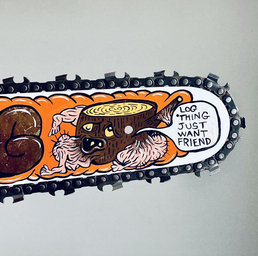 ironandair's tweet image. Log thing just want friend. By @datanoster #art #chainsaw