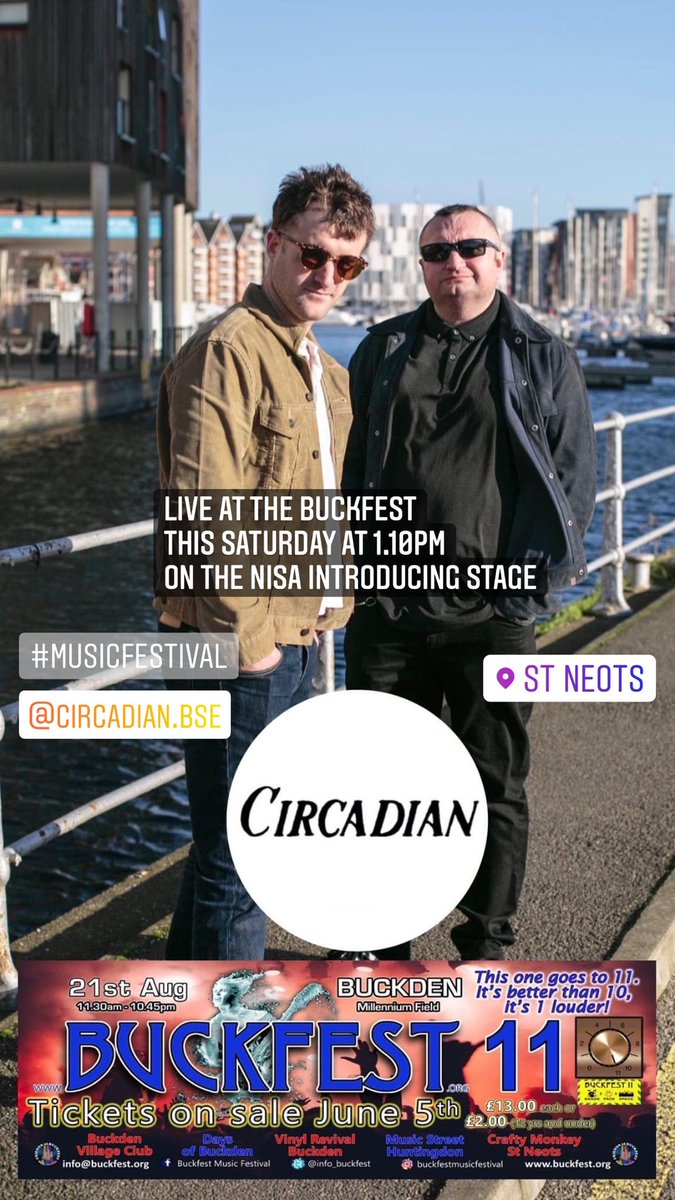 This Saturday we’ll be playing at the Buckfest at Buckden st Neots at 1pm #buckfest #circadianbse #livemusic #musicfestival